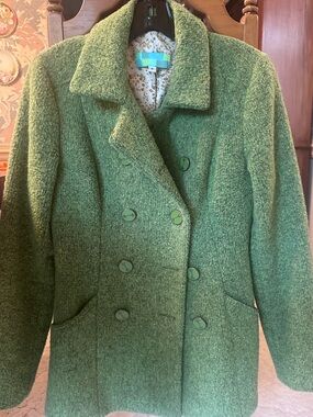 Vintage Beth Bowley Green Wool-Blend Double-Breasted Coat - Women